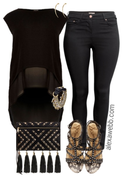 all black outfits with a touch of gold