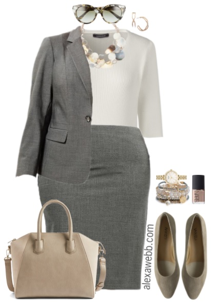 Plus Size Grey Suit Work Outfits - Alexa Webb