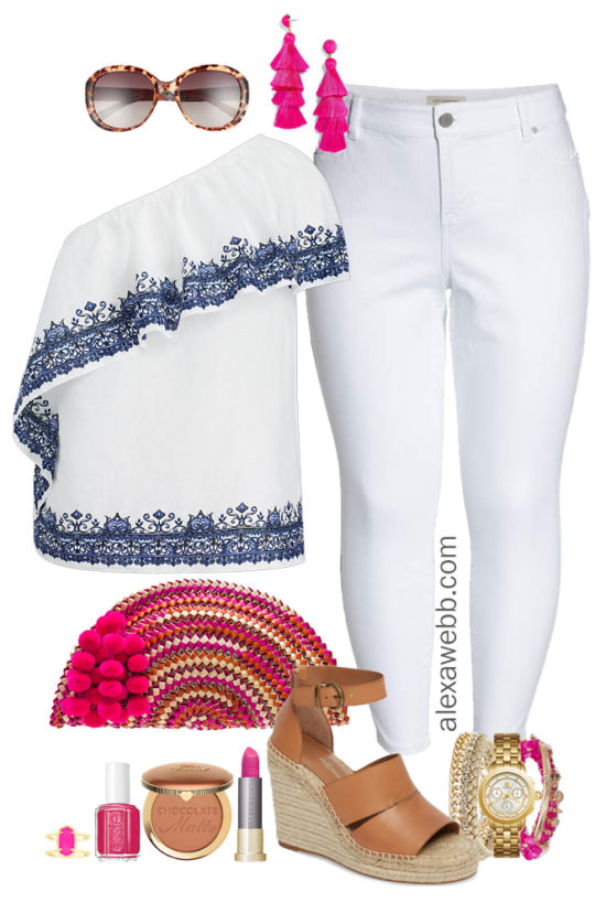 denim and white plus size outfits