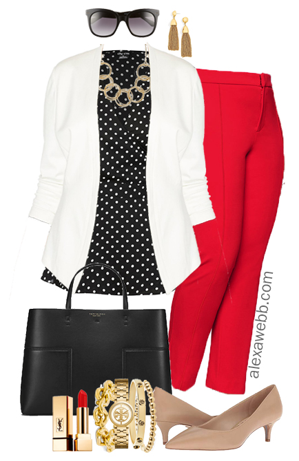 Plus Size Red Pants Work Outfit - Alexa Webb
