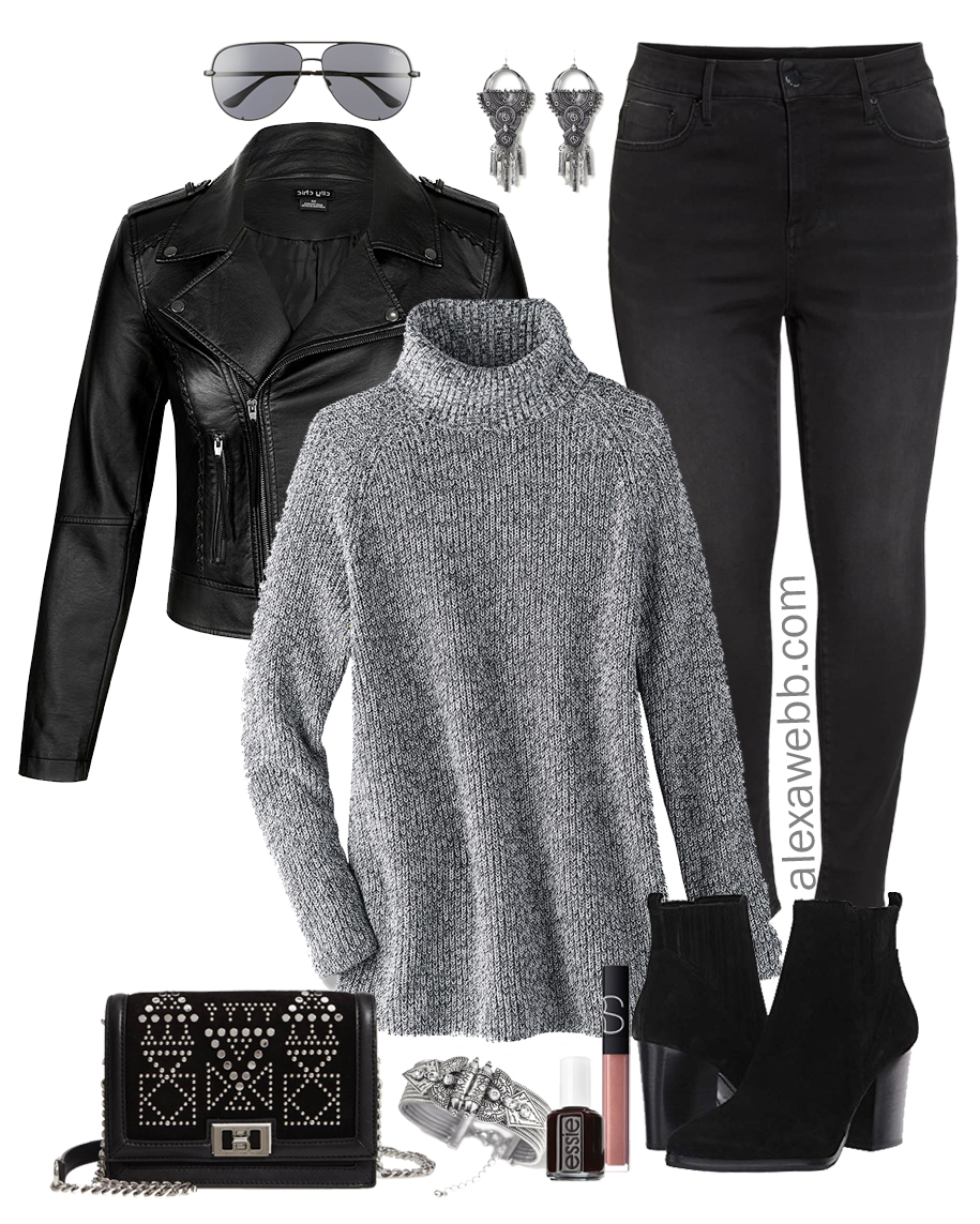 Plus Size Black Biker Jacket Outfit - Alexa Webb (550 x 687 Pixel)