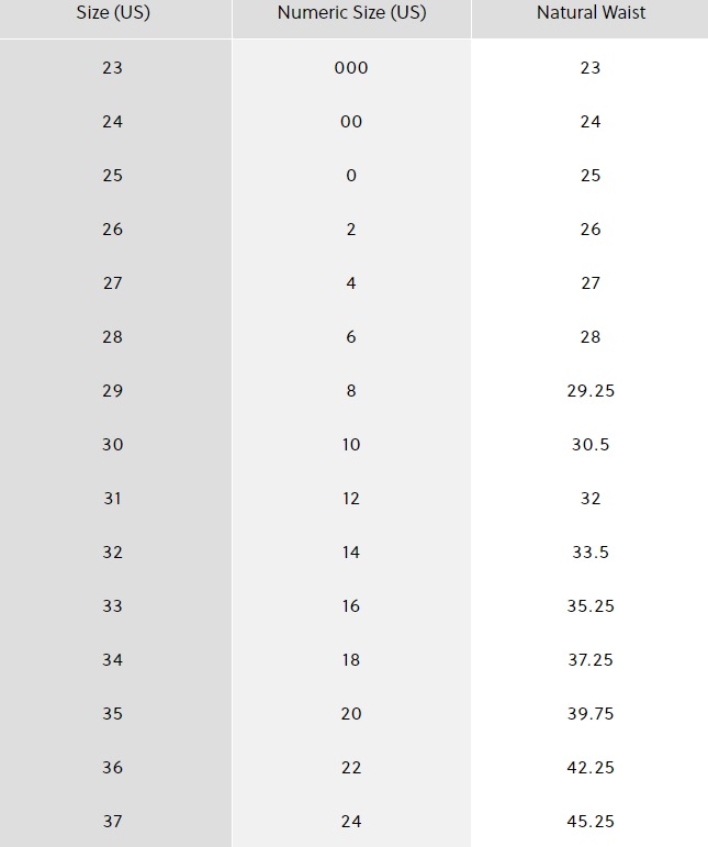 Hue Denim Size Chart