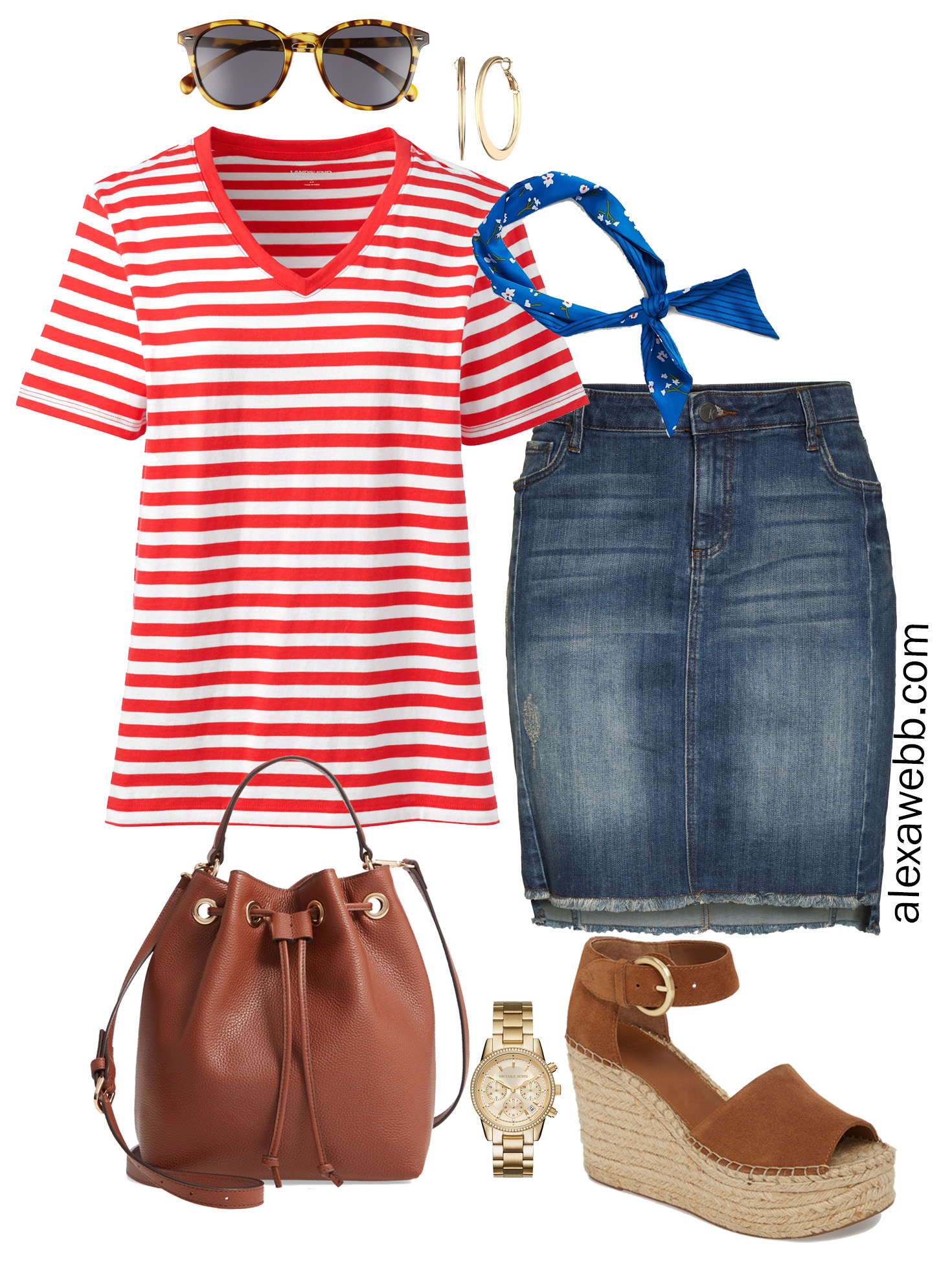 Plus Size Red Striped Tee Outfit - Alexa Webb