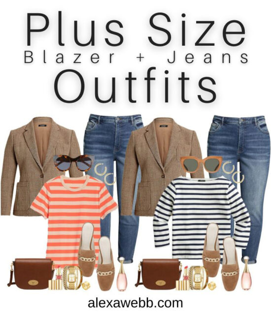 Plus Size Stripes, Blazer, and Jeans Outfits - Alexa Webb